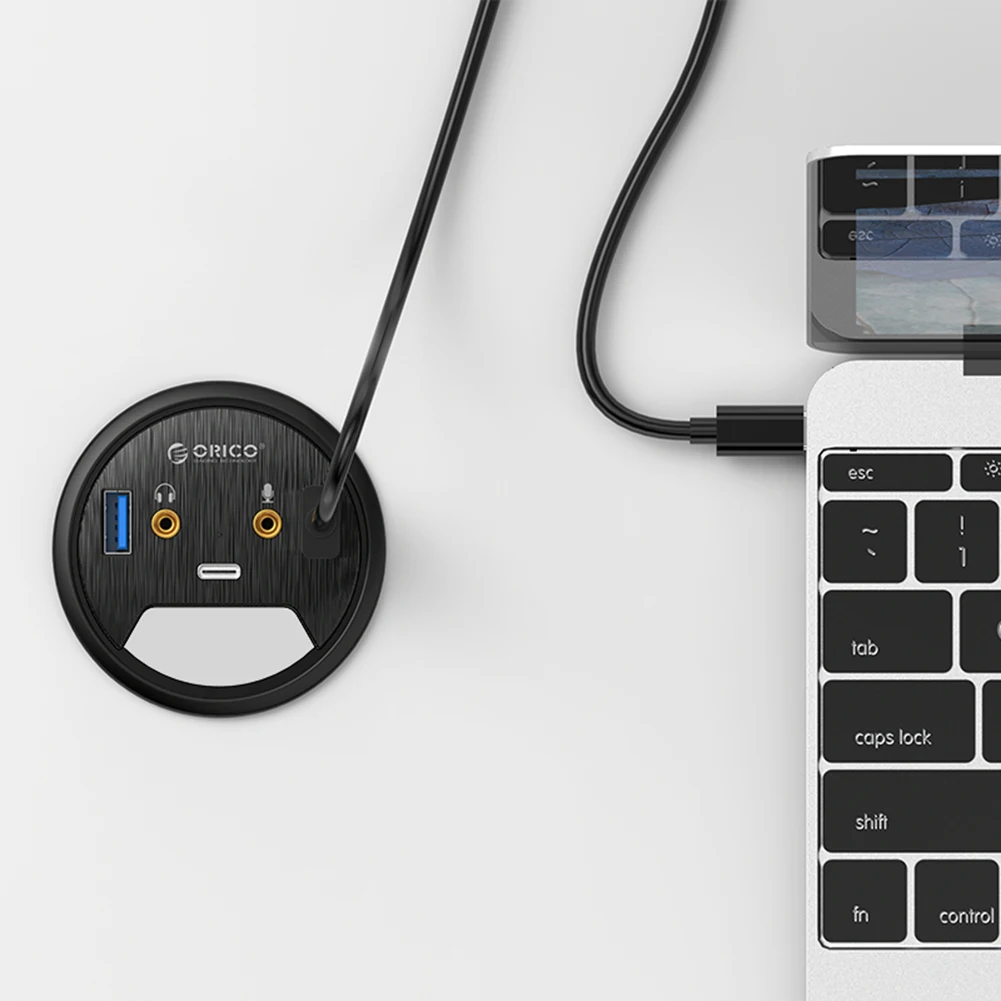 ORICO Desktop Grommet USB 3 0 HUB With Headphone Microphone Port Type C HUB OTG Adapter Splitter For Laptop Accessories