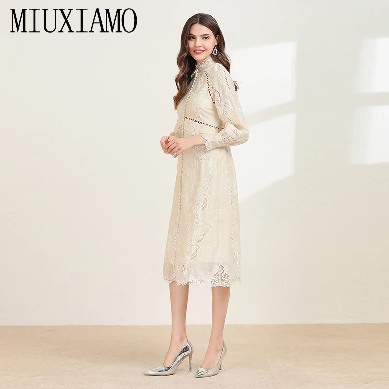 MIUXIMAO, высокое качество, осень и весна, платье, роскошная вышивка, офисное, женское, элегантное, Повседневное платье, vestidos