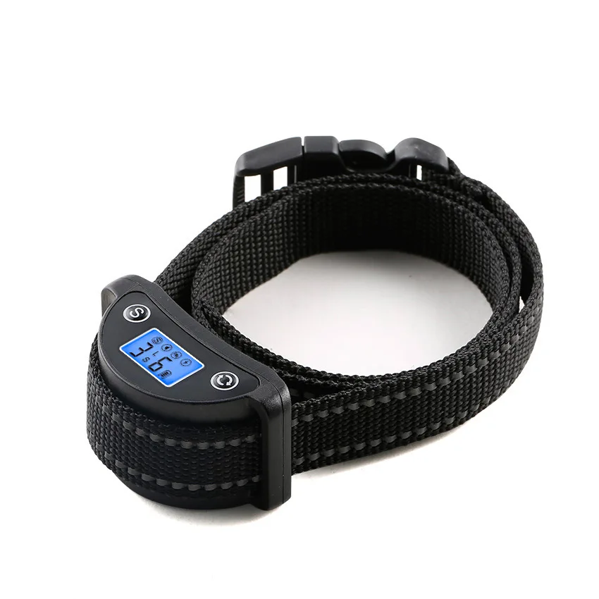 

Blue LCD Automatic Pet Dog Anti Bark Collar For Small Medium Large Dogs Training with Reflective Belt Rechargeable Waterproof