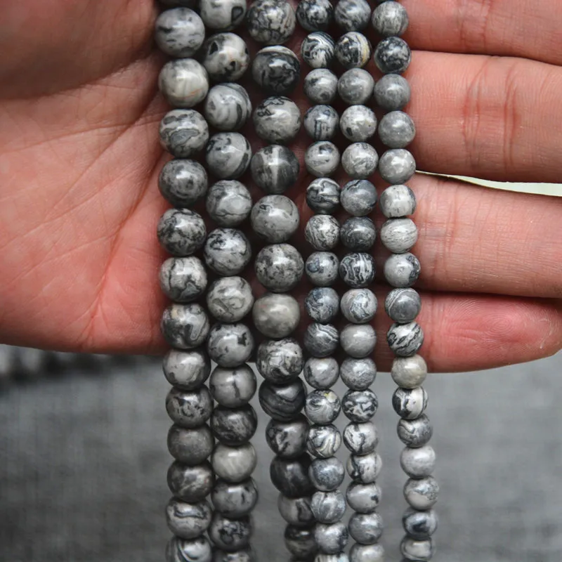 Natural Beads Grey Map Stone Loose Round Spacer Bead For Jewelry Making 4/6/8/10/12mm 15'' DIY Bracelet&ampNecklace | Украшения и