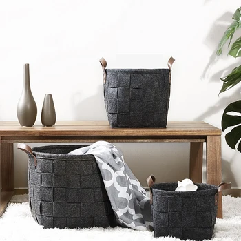 

Felt Toy Washing Basket Handmade Weaved Storage Basket Zakka Organizador Dirty Cloth Laundry Baskets Bathroom Panier Opbergmand