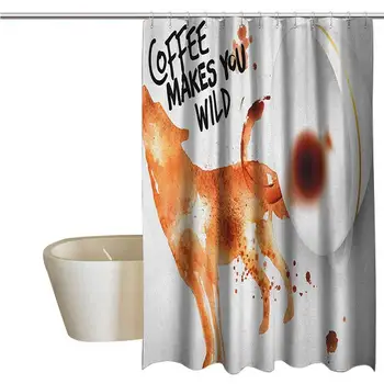 

Coffee Art Hotel Fabric Shower Curtain Beverage of Wilderness Spilled Drink Blots and Howling Wold Figure Cloth Fabric Bathroom