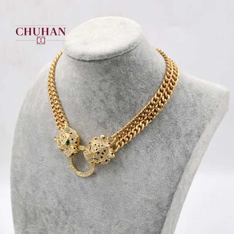 CHUHAN Leopard Head Pendant Necklace Hip Hop Punk Style Jewelry Party Rave Accessory Animal Necklaces Gold Chain Wholesale C463 | Украшения