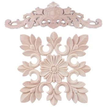 

2pcs Rubber Wood Carved Floral Decal Craft Onlay Applique Furniture Diy Decor - 20 x 20Cm & 59 x 17Cm