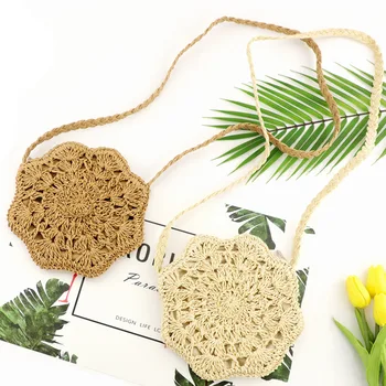 

New paper rope diamond straw bag mobile phone purse small round woven casual bag handbag