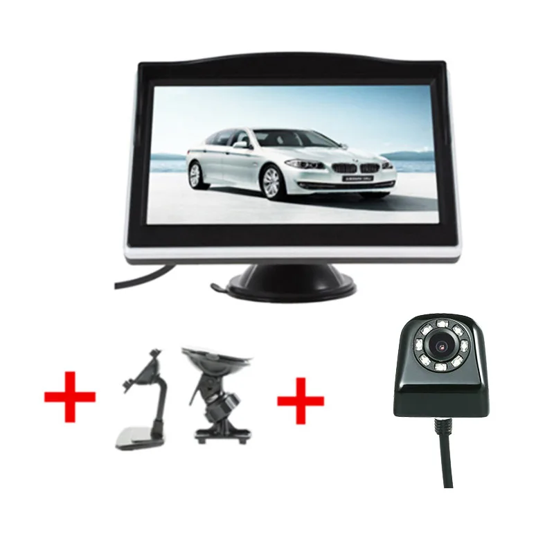 5 дюймов TFT lcd HD экран автомобильный монитор парковочный монитор заднего вида для 170 угол автомобиля задний вид автомобиля резервная камера - Цвет: With Black Cam