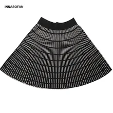 INNASOFAN трикотажная Мини-юбка Женская осенне-зимняя плиссированная юбка с высокой талией модная Высококачественная шикарная юбка с полосками