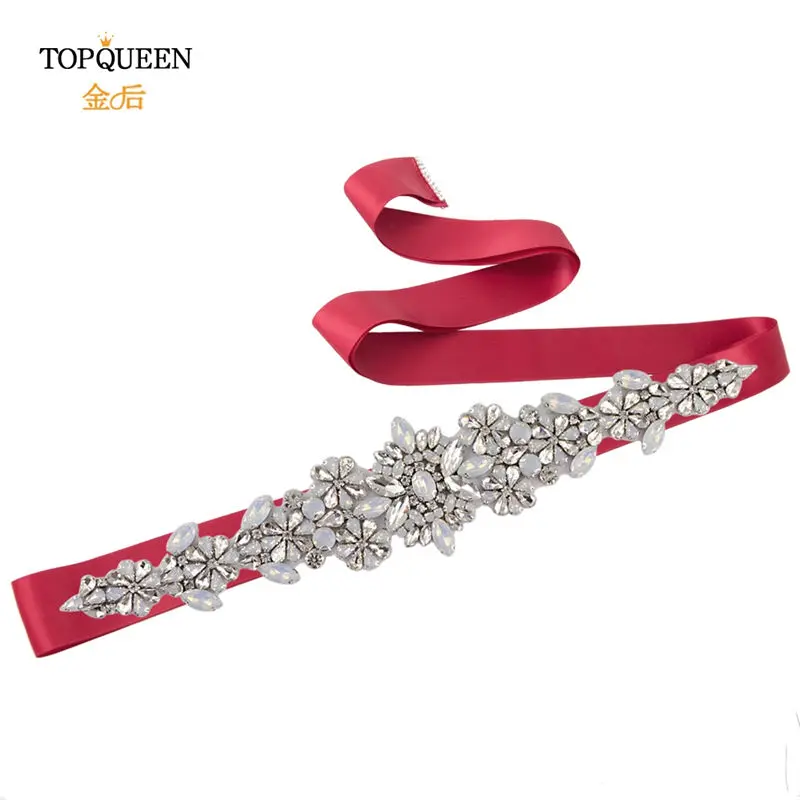 wine red TOPQUEEN S325-P Свадебный белок Хрустальный пояс со стразами бисерный пояс невесты Свадебные аксессуары для вечернего платья - Цвет: wine red