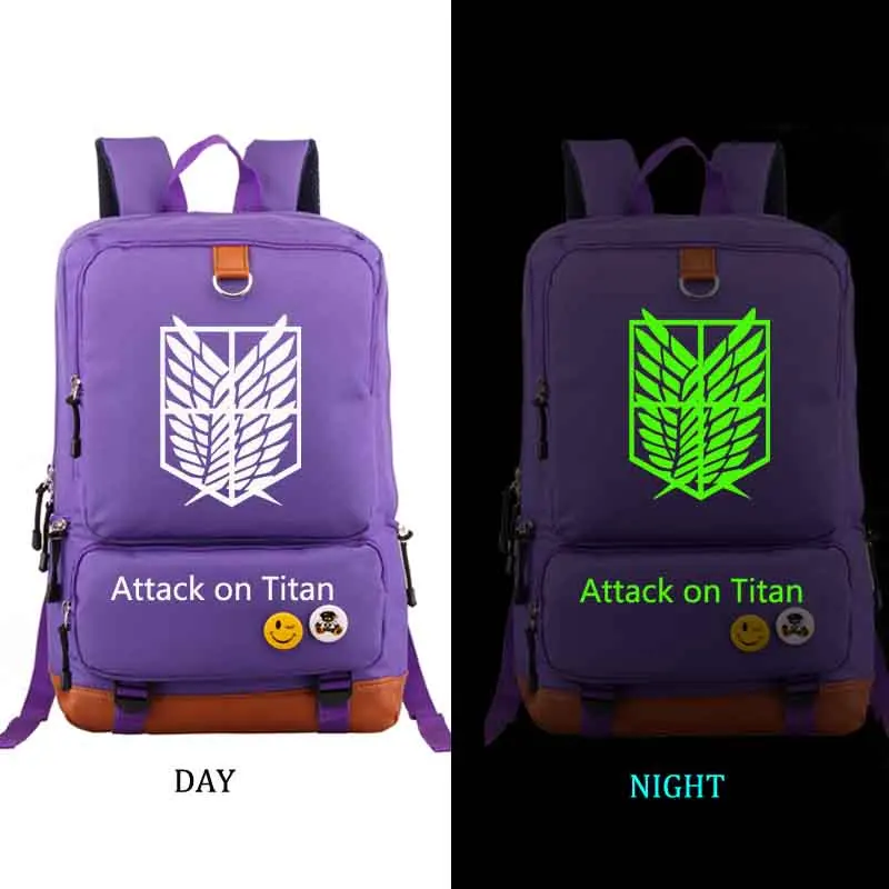 Attack on Titan Backpack Noctilucous student school bag Notebook backpack Leisure Daily backpack - Цвет: purple