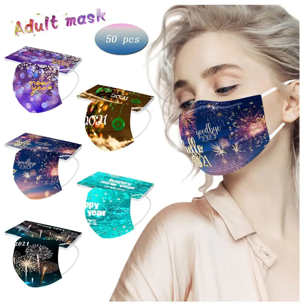 50 шт. одноразовая маска для взрослых дышащая новогодней вечеринки 3 слоя ушной