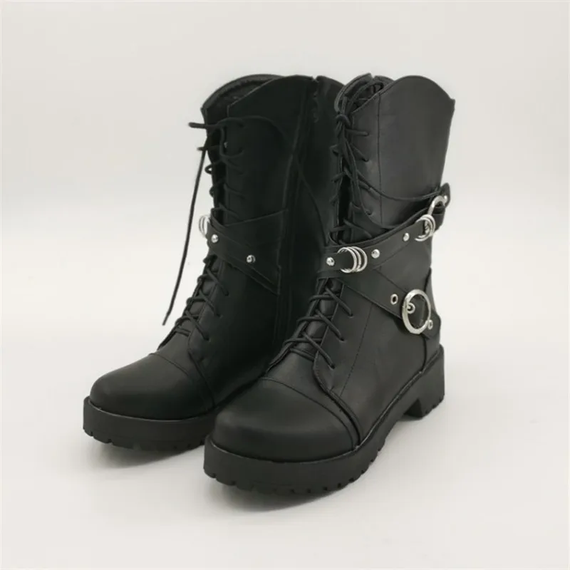 PXELENA Plus Size 34-43 Women Boots Mid Calf Low Heels Shoes Vintage Buckle Cross Strap Military Combat Biker Punk Bootie