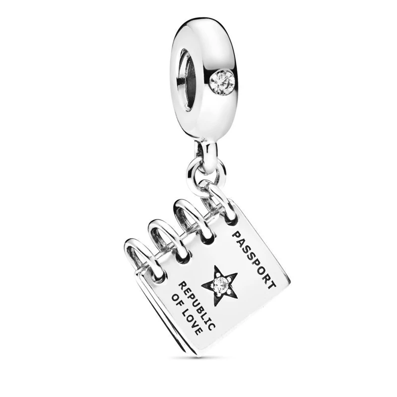 

Free Shipping 925 Silver Love Passport dangle Blue Crystal Charm Fit Pandora Bracelet Necklace DIY Women Jewelry