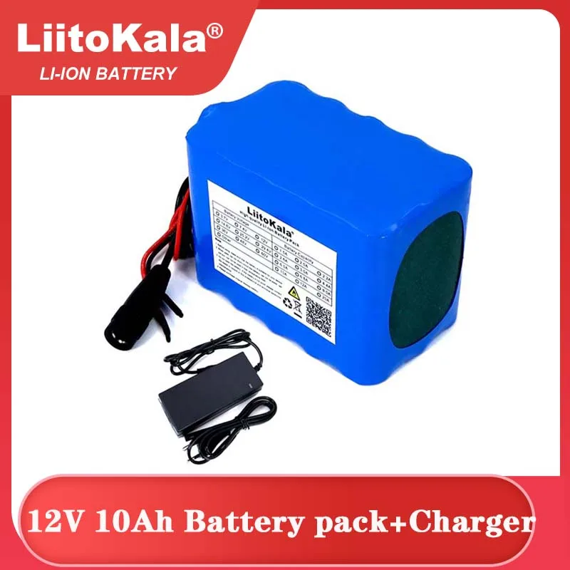 Liitokala Protection 12V 10ah 18650 lithium Rechargeable battery 12v 10000mAh for Monitor emergency lights +12.6v 3A Charger