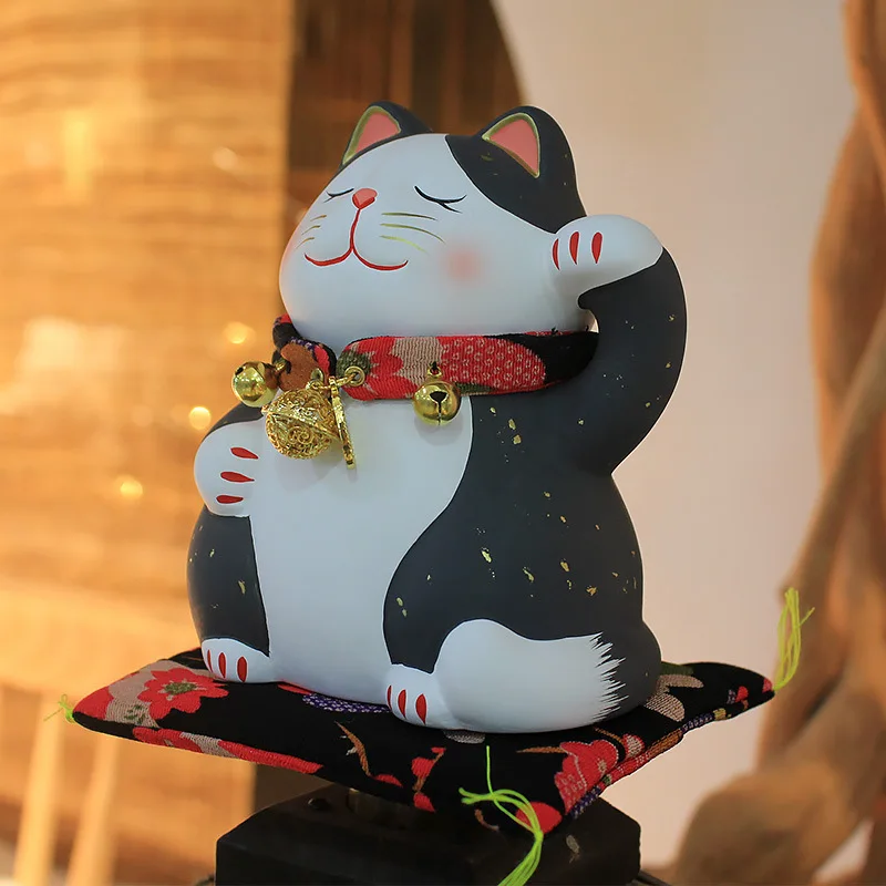 Figurine Chat Maneki Neko En Céramique - Porte-bonheur Kawaii, Décoration Bureau Et Maison, Petit Chat Chanceux