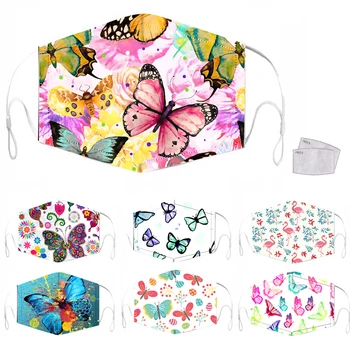 

Color Vintage Butterfly Print Women Mouth Mask with 2Pcs Filters PM2.5 Reusable Anti-dust Mask Washable Mask