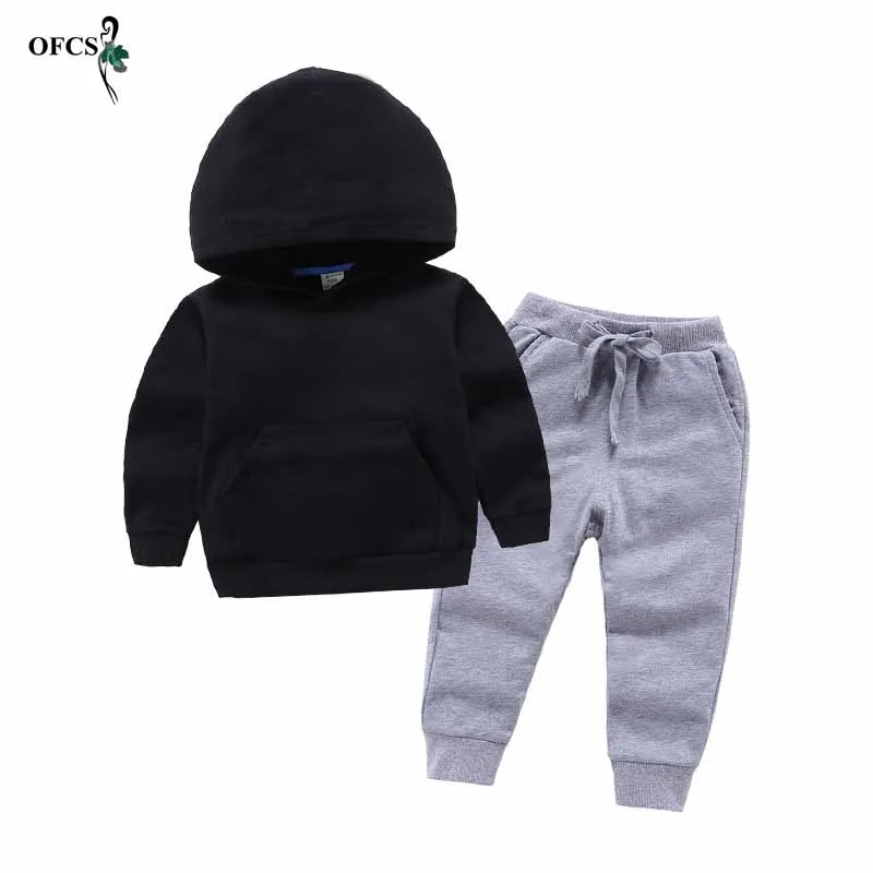Black add Gray Розничная, комплекты одежды для мальчиков однотонная верхняя одежда для маленьких девочек, 9 цветов куртка с капюшоном спортивные комплекты одежда для детей флисовая кофта+ штаны, 2 предмета, 2 года - Цвет: Black add Gray