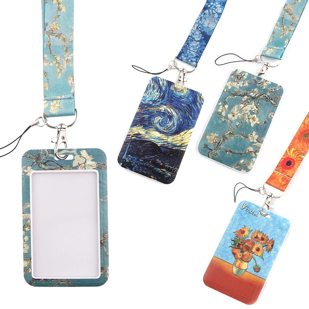 

PF145 Dongmanli Van Gogh Art Oil Painting Sunflower Neck Strap Lanyard for keys lanyard Card ID Badge Holder Key Chain for Gifts