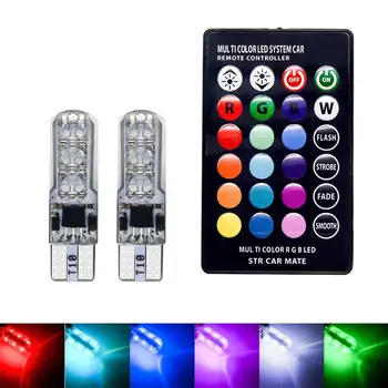 

2Pcs T10 W5W 5050 6SMD RGB LED Car Wedge Light Lamp Bulbs with Remote Control