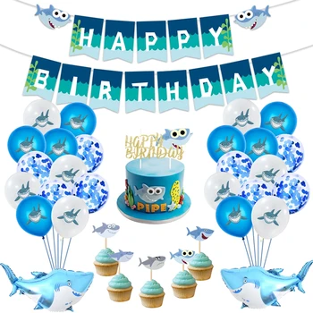 

Shark Happy Birthday Banner Birthday Balloons Blue Latex Balloons Kid's Birthday Party Decorations Baby Shower Party Supplies