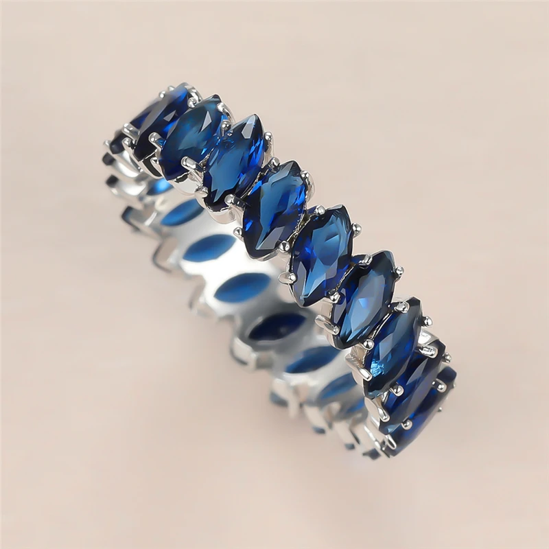 Роскошное мужское и женское кольцо с голубым кристаллом винтажное серебряное