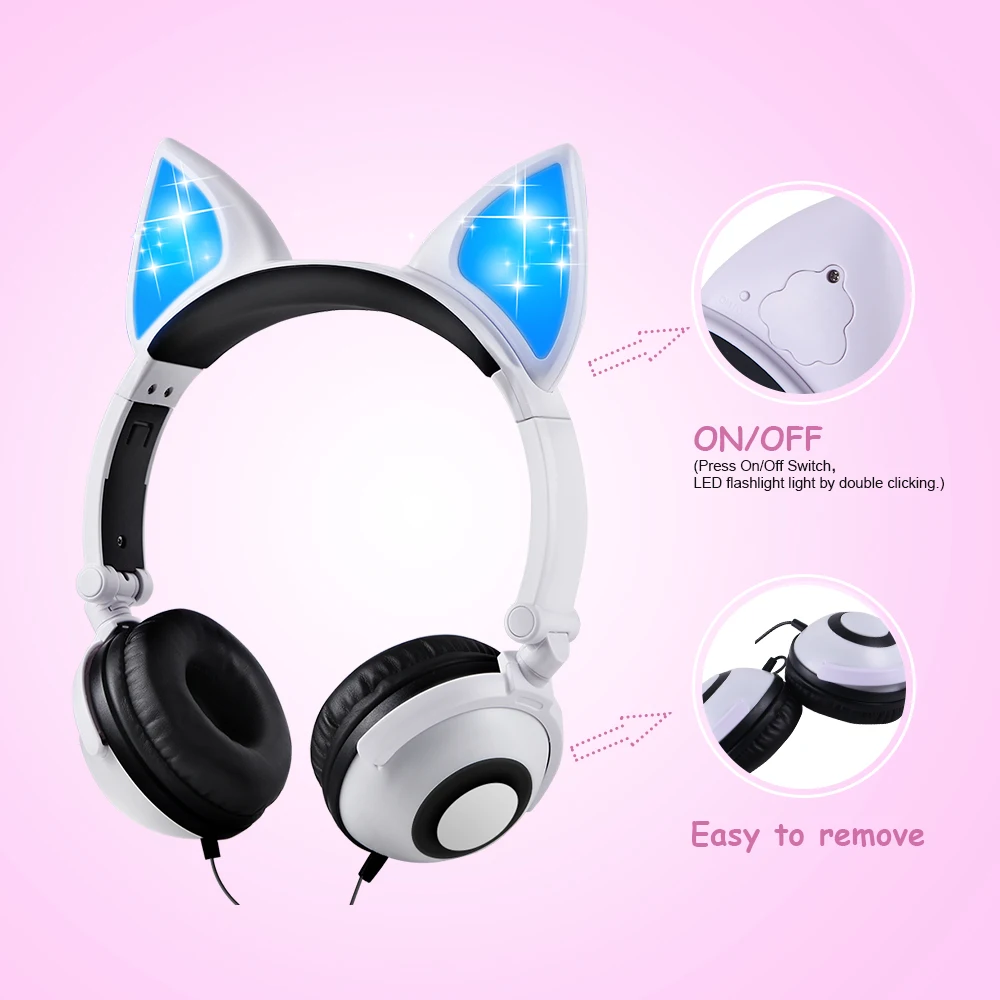 LED Cat Ear Kids Headphone Flashing Glowing Kids Headset Gaming Earphones For Children Gifts For pc mp3