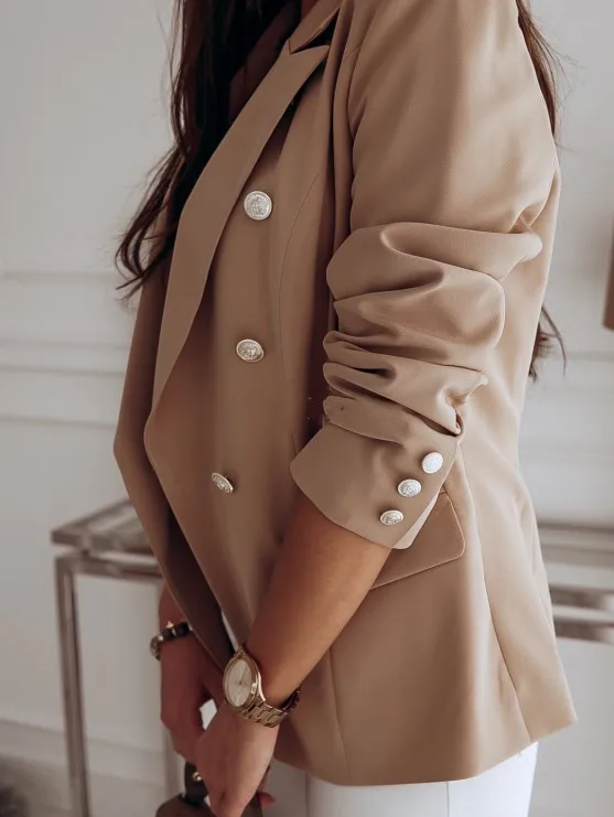 Высококачественный Женский Классический дизайнерский Блейзер, женские двубортные сплошные блейзеры, куртка с металлическими пуговицами, верхняя одежда