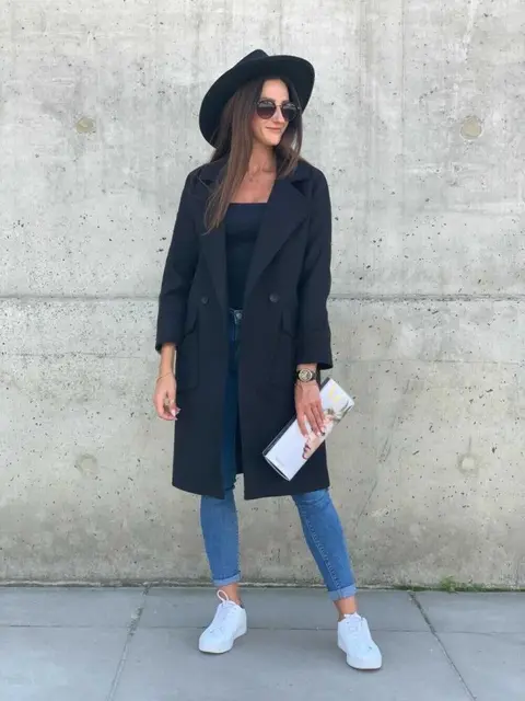 2021 Autumn Winter Black Women's Coat Trench Wool Oversize Warm Lace Up Long Coats Female Elegant Fashion Casual Outerwear Lady FC205-1