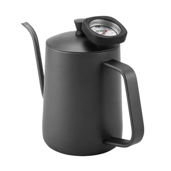 

600Ml Stainless Steel Coffee Kettle Gooseneck Spout Teapot with Thermometer (Black)