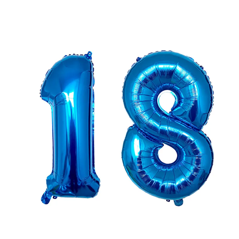 2 шт. 32/40 дюймов Стразы образуют цифру «воздушный шарик из фольги в форме цифровой 18 20 21 30 40 50 60 день рождения/воздушные шары с днем рождения вечерние взрослых украшения - Цвет: Blue-18