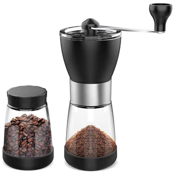 

Manual Coffee Grinder,Adjustable Setting Conical Burr Mill,Portable Coffee Grinder with Clear Glass Jars 5.5 Oz Each