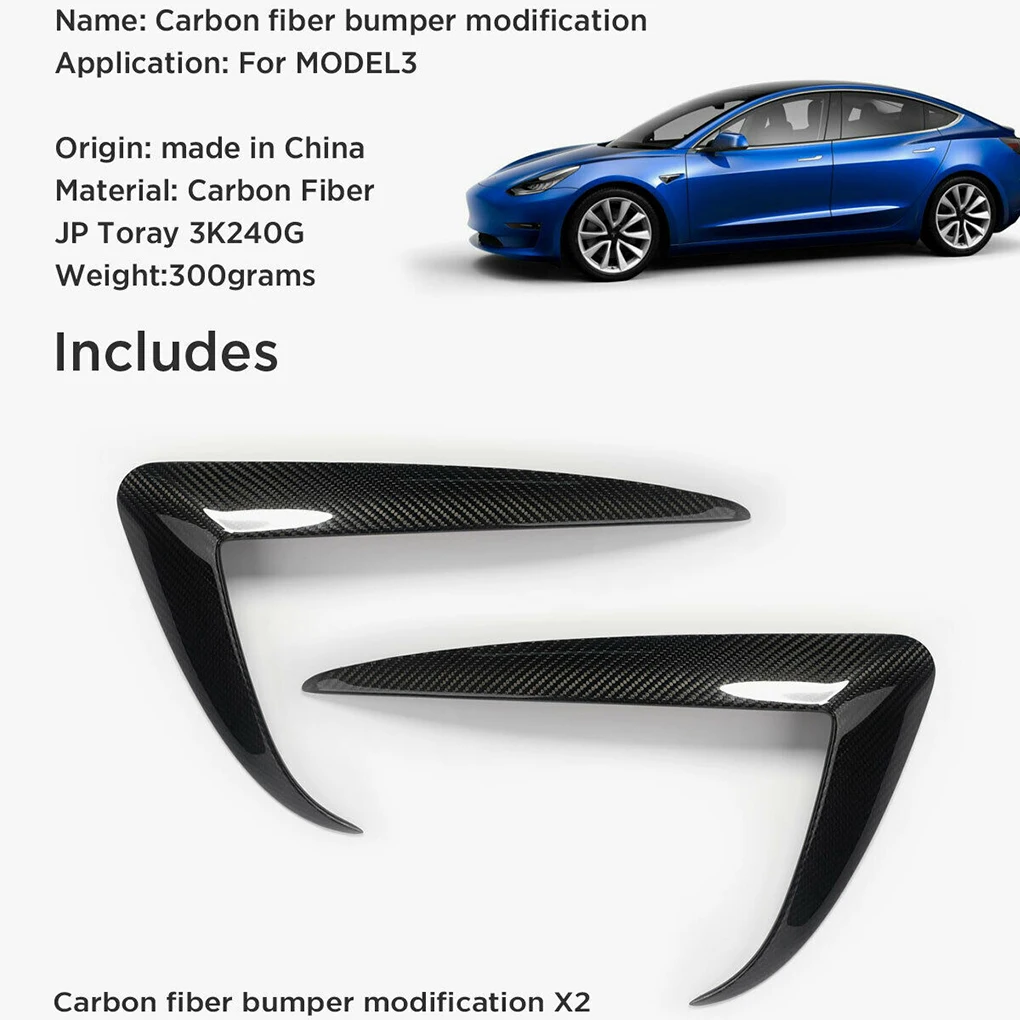 Замена для Tesla модель 3 2 шт./компл. передний бампер отделка углеродного волокна декоративное покрытие плавник