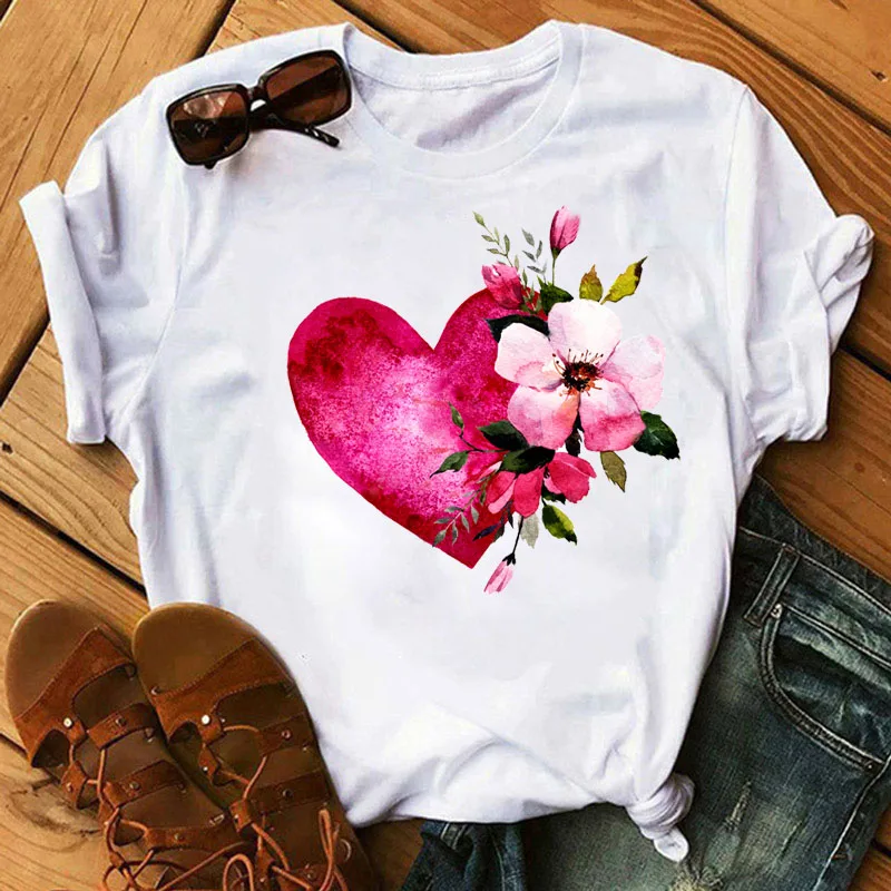Camiseta con estampado de corazón rojo para mujer, remera de amor, camisetas  de manga corta para mujer, camiseta estampada para mujer - AliExpress
