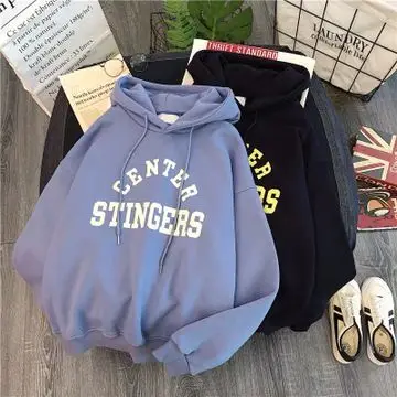 Ins super fire plus velvet thick women casual wild autumn and winter tide Korean version of the loose shirt hoodie jacke