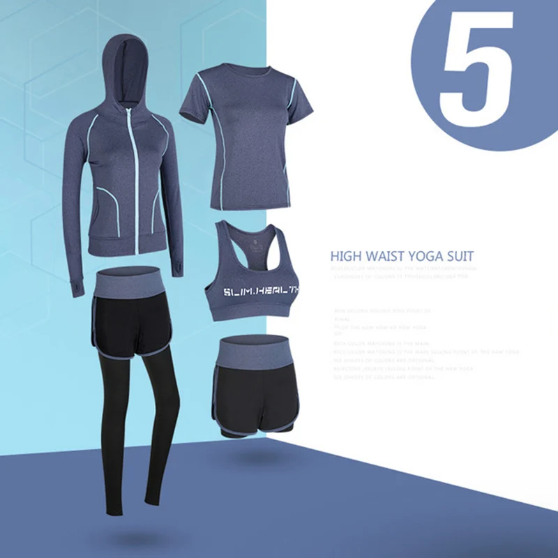 5-piece set 17 Спортивная женская одежда для занятий спортом, 5 шт., комплект для занятий спортом на открытом воздухе, спортивный бюстгальтер и трусы, Женская Спортивная одежда для спортивной йоги, комплект - Цвет: 5-piece set 17