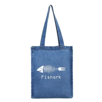 

Fish Bone Denim Bag Women Corduroy Tote Ladies Casual Solid Color Shoulder Bag Foldable Reusable Women Shopping Beach Bag