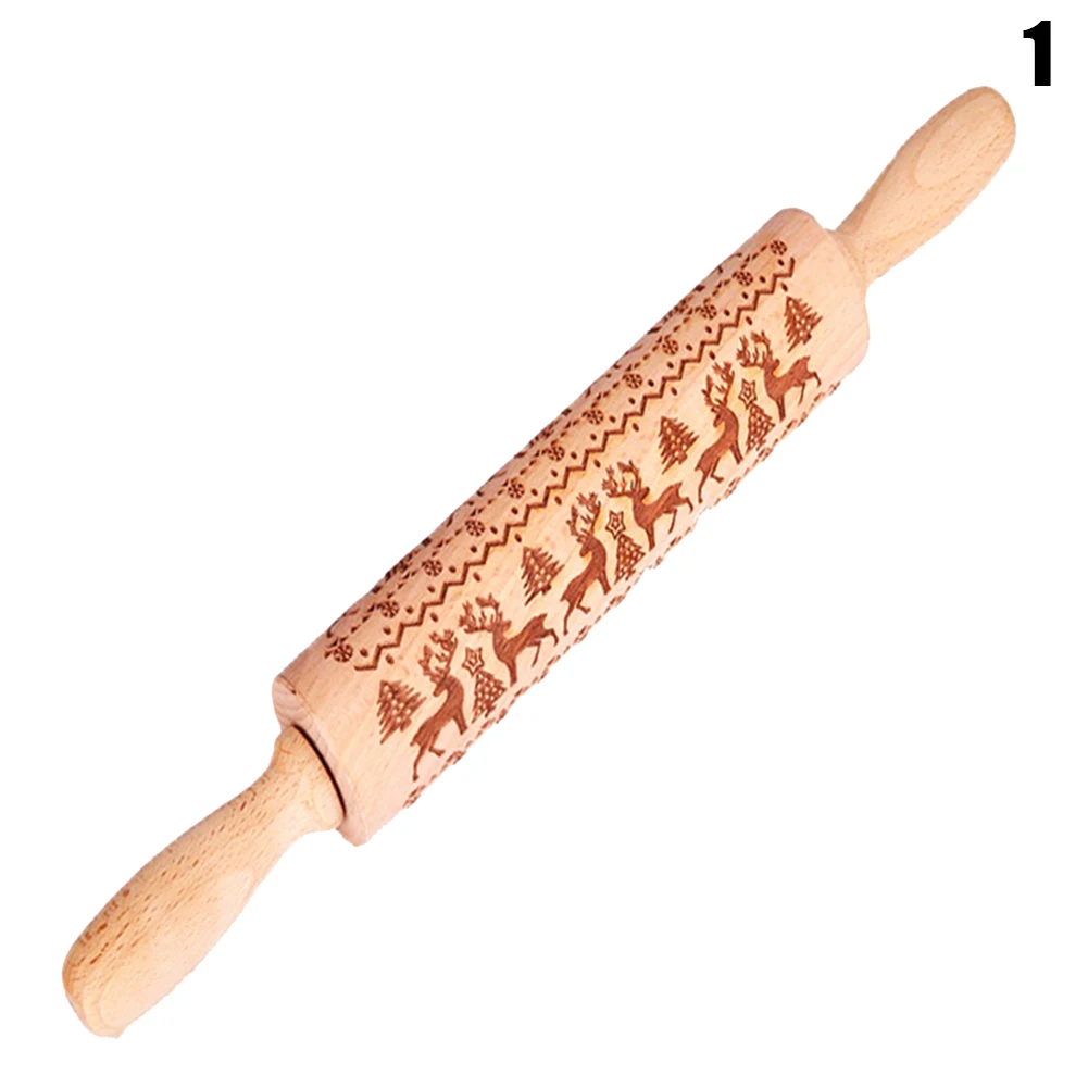 Christmas Embossing Rolling Pin Cookie Dough Stick Fondant Tool Baking Noodle Roller PAK55
