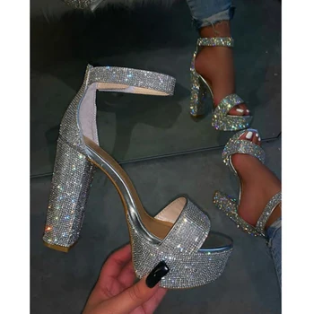 

NAN JIU MOUNTAIN 2020 Summer Handmade Custom Rhinestone High Heels Women Sandals Open Toe Waterproof Platform Sexy Party