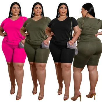 Conjunto de dos piezas pantalones de talla grande ropa 2020 mujeres Casual tapa y corto de 2 piezas Conjunto de verano conjuntos Conjunto Deportivo Mujer