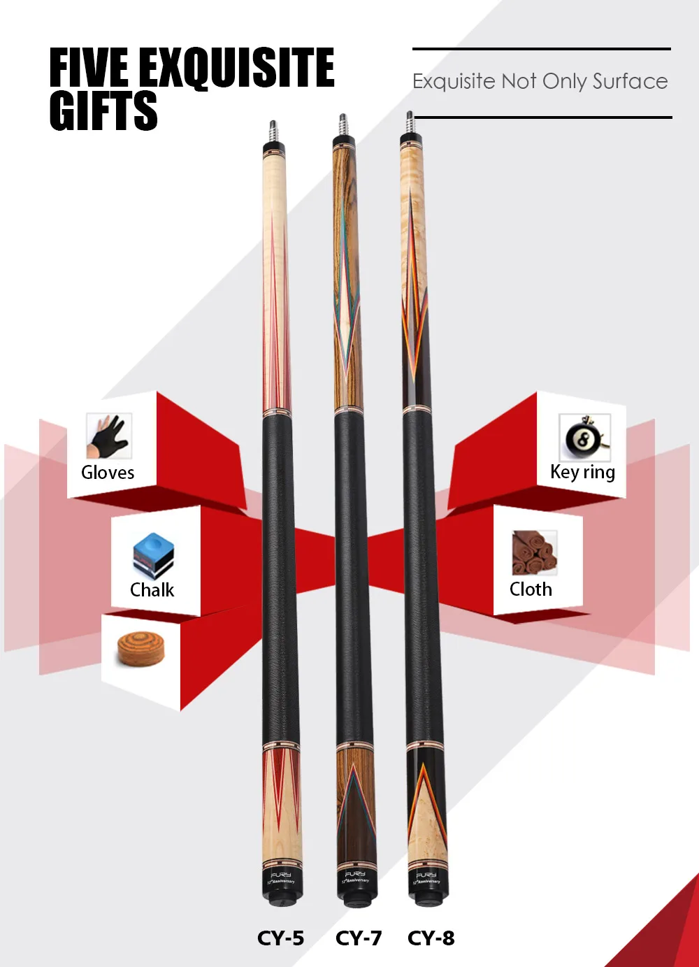 FURY CY5/7/8 Billiard Pool Cue 11.75/12.75mm Tip Maple Shaft Professional Taco Billar Cue Stick Kit Handmade with Gifts