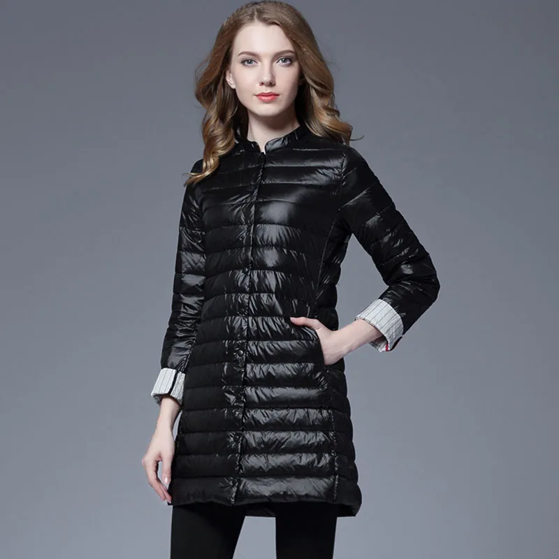 

Fashion Women Long Coats Ultra Light Thin Style Duck Down Filler 2019 Autumn Winter Female Slim Fall Jackets Single-breasted