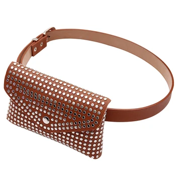 

Fashion Artificial Leather Party Belt Fanny Pack Travel Holiday Rivet Bumbag Cellphone Pouch Ladies Women Waist Bag Purse Mini