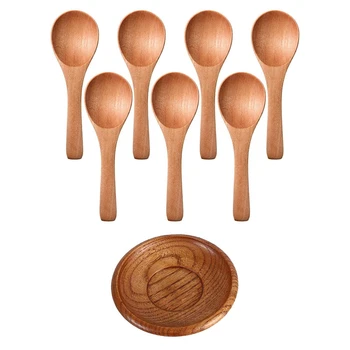 

Solid Round Bowl Wooden Cutlery Dishes Home Kitchen Chinese Wooden Dishes & Small Wooden Spoon Tasting Spoon