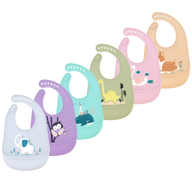 Solid Silicone Baby Feeding Bibs Lunch /Dinner baberos Bandanas Burp Cloths Waterproof Apron Cartoon Towel Kids Bib