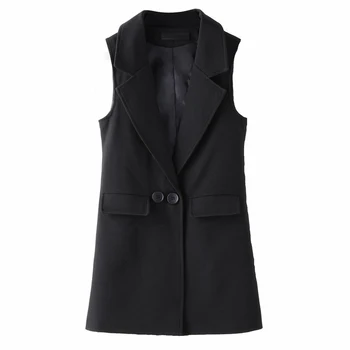 

Female Waistcoat Causal Suits Sleeveless Coat Classic Women Long Blazer Vest Elegant Office Lady Coat Summer Plus Size