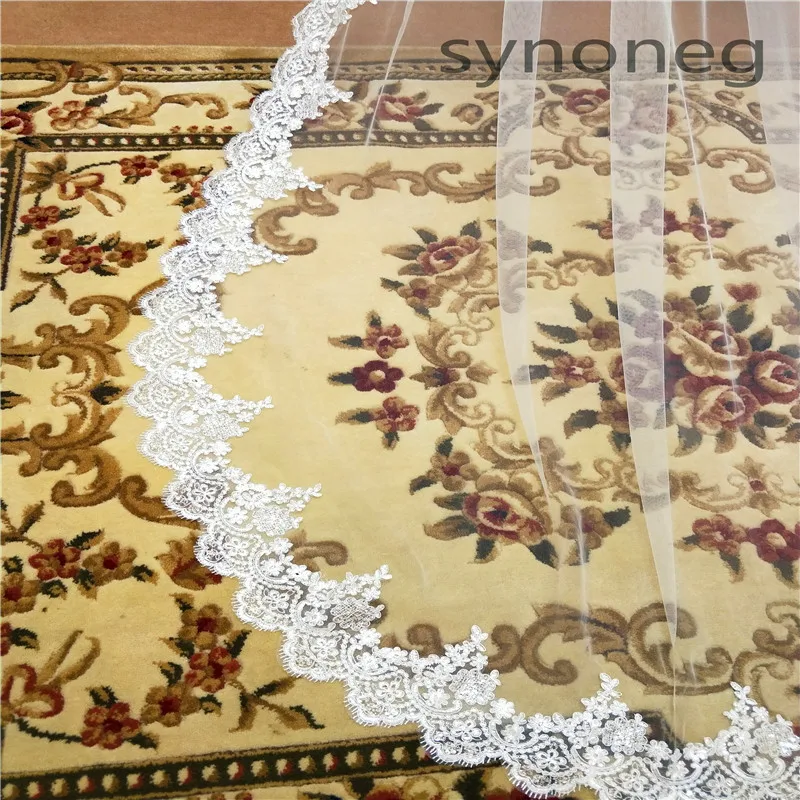 cathedral wedding veil voile de mariee  Lace  Long Wedding Veils Ivory White One layers Tulle wedding accessories