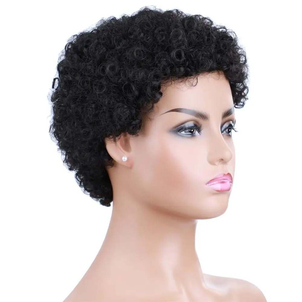 

Short Curly Synthetic Wigs Heat Resistant For Women Natural Black 100% Kanekalon Daily Party American African Wig BY089