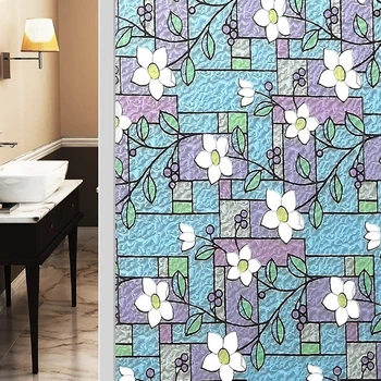 

LUCKYYJ Window Film Color Flower Pattern Privacy Window Self-adhesive Film Decorative Glass Film No Glue Anti-UV Window Sticker