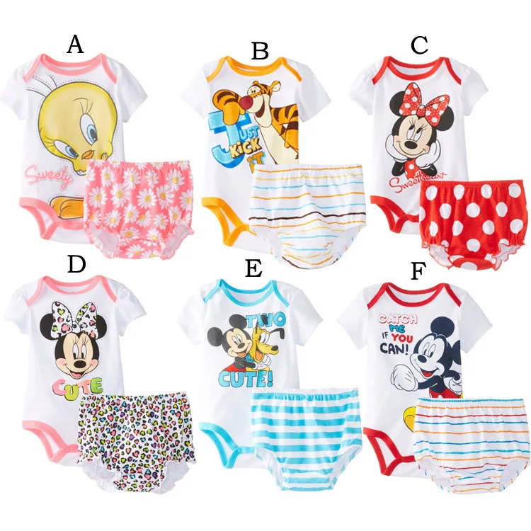 Распродажа; летние комплекты для малышей с рисунком Микки и Минни; боди для девочек+ шорты; хлопковый комплект одежды с короткими рукавами для новорожденных мальчиков