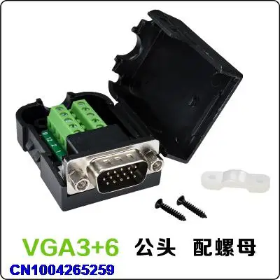 

EUB Free DHL DB15 D-SUB VGA nut Type 3+6 Connector 3+6 Male 3 Row 15 Pin Plug Breakout Terminals Board Connector Black-A6