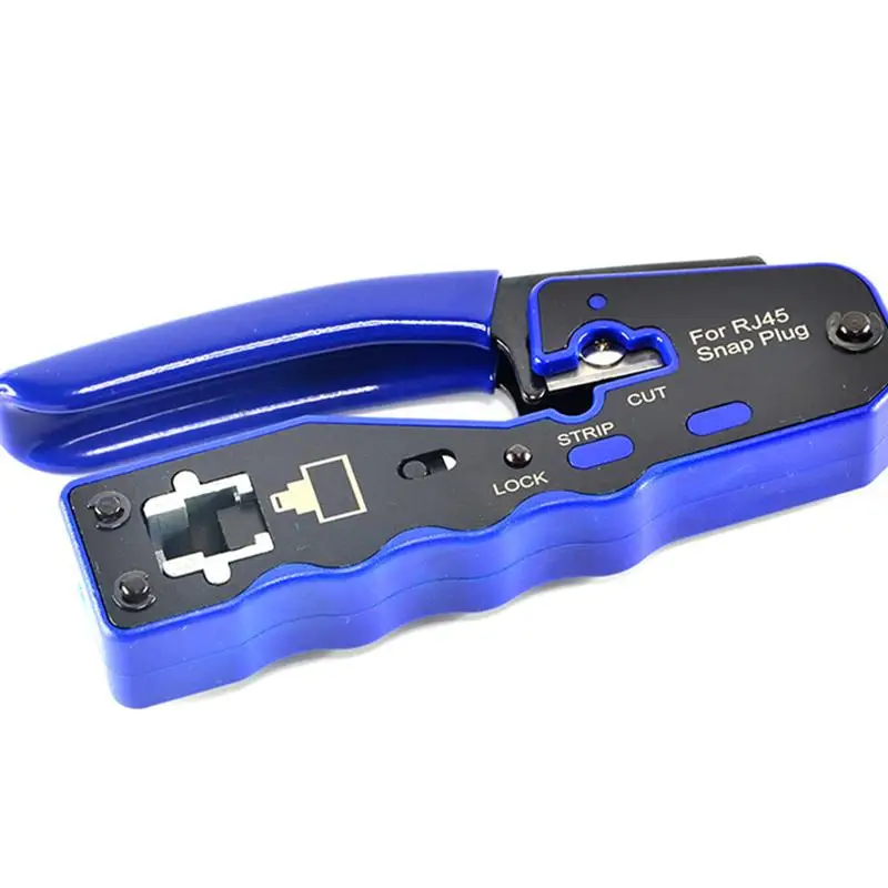 Многофункциональный RJ45EZ через отверстие Кристалл головы модульная Сетевой Кабель Щипцы Обжимные Плоскогубцы для 8P Синий